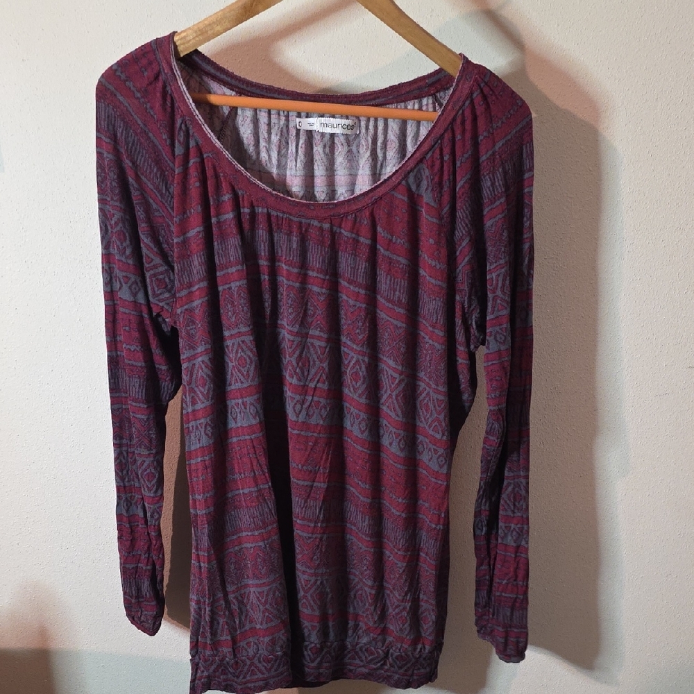 Maurices Burgundy and Charcoal Long Sleeve Top